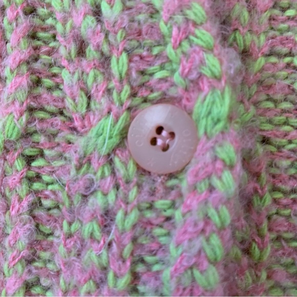 Vintage Oilily wool blend neon‎ pink/yellow cableknit cardigan sweater. Size S - Picture 7 of 12